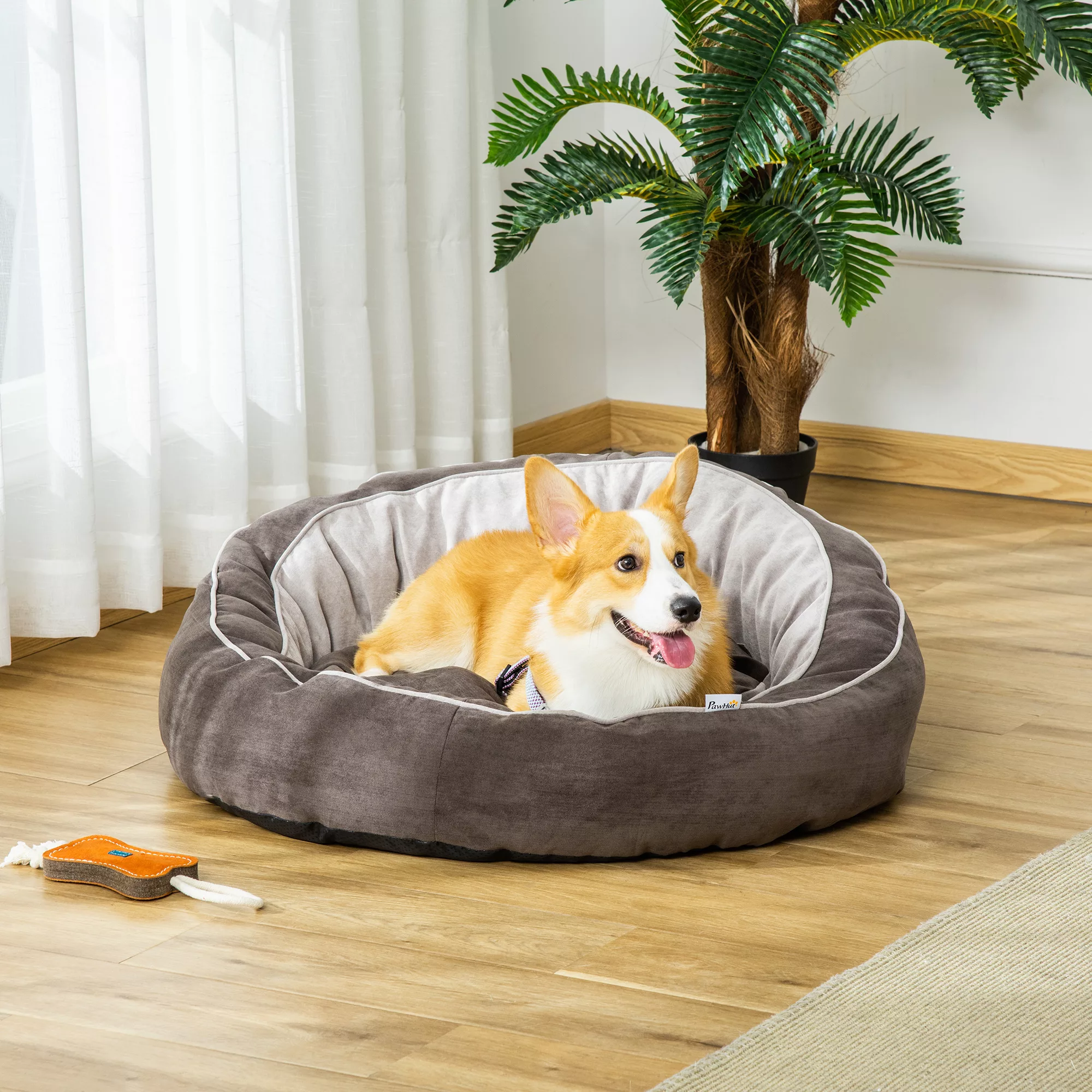 PawHut Hundebett  Rundes Haustierbett aus leinenartigem Polyester, Dunkelgr günstig online kaufen