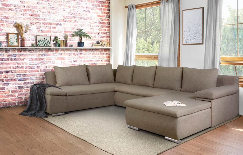 Home affaire Wohnlandschaft "Acra U-Form", mit Bettfunktion und Bettkasten, günstig online kaufen