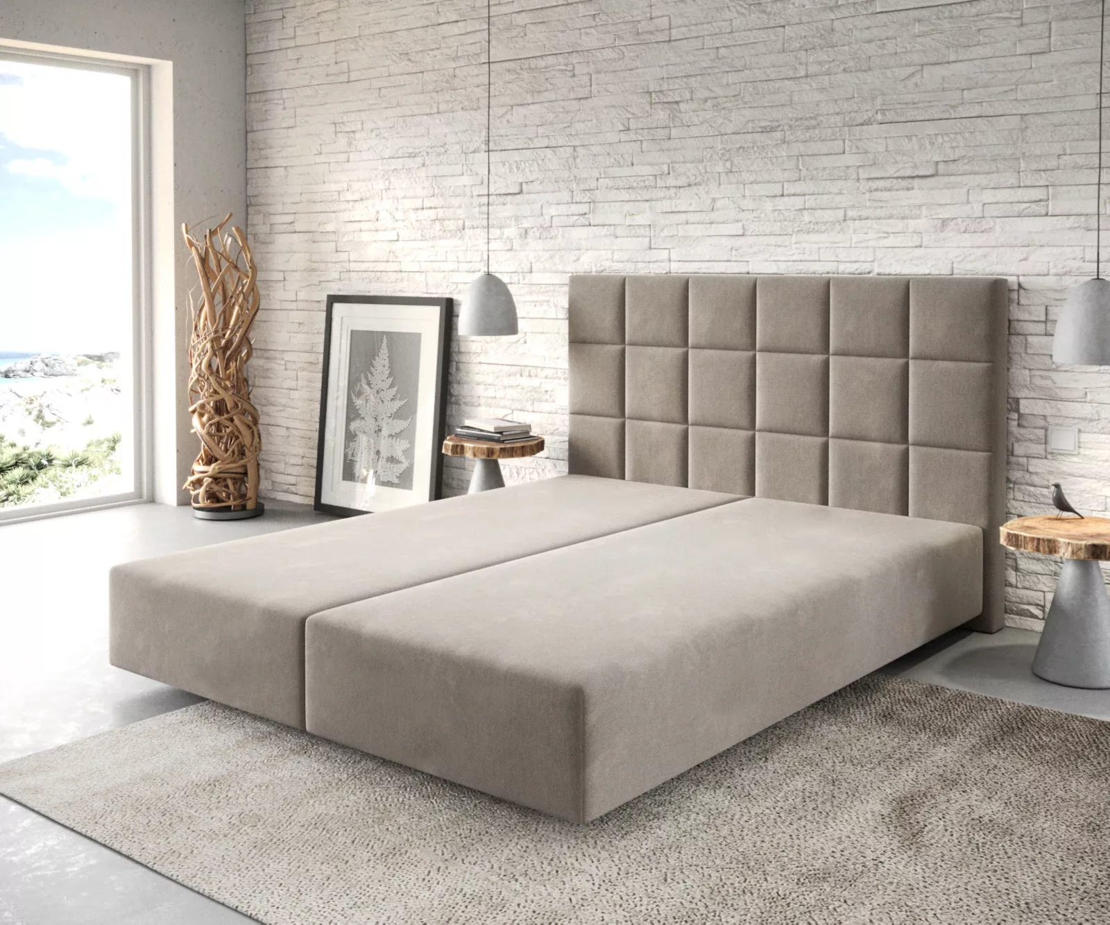 Boxspringgestell Dream-Fine 160x200 cm Mikrofaser Beige günstig online kaufen