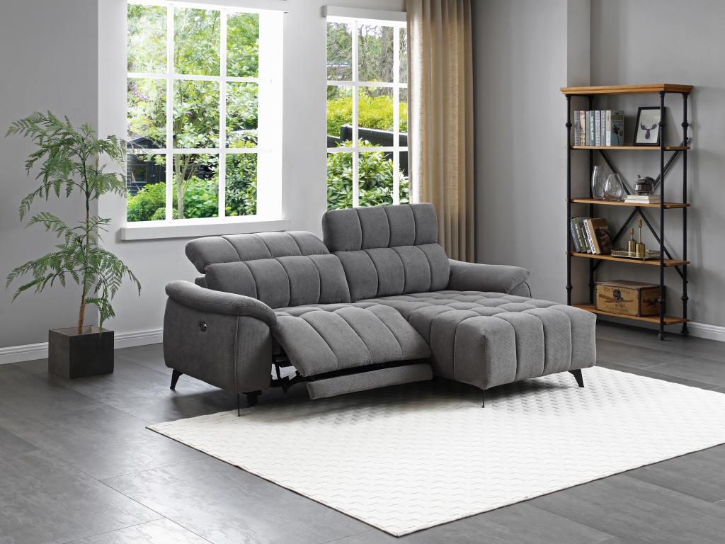 Eckrelaxsofa elektrisch - Ecke rechts - Strukturstoff - Grau - CELTIMO günstig online kaufen