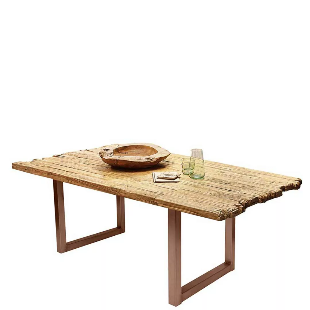 Designtisch aus Teak Recyclingholz Bügelgestell in Braun günstig online kaufen