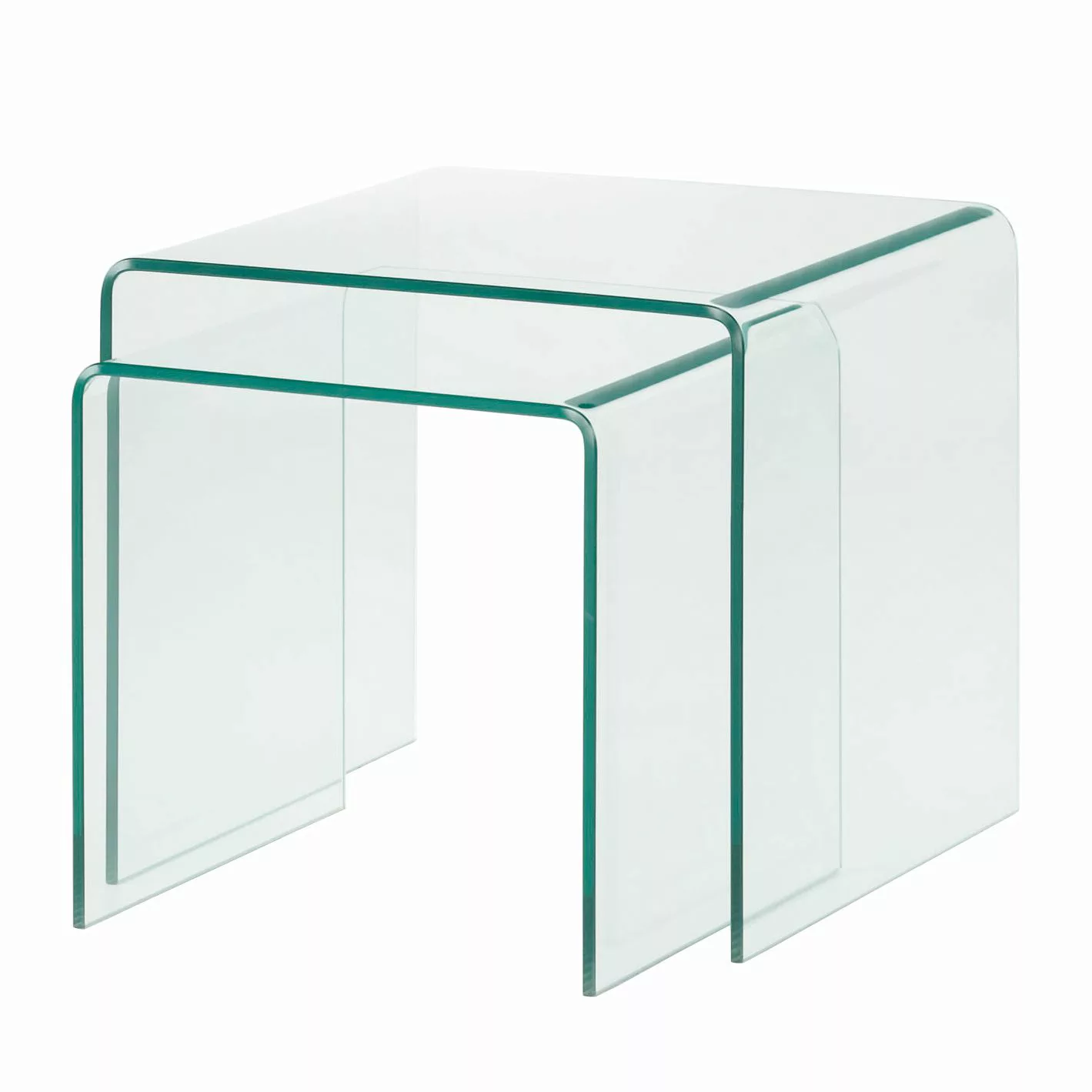 home24 Fredriks Beistelltisch Drap 2er-Set Glas Transparent Rechteckig Mode günstig online kaufen