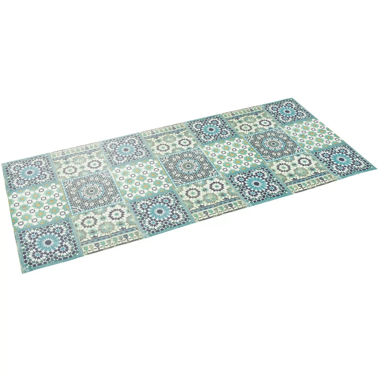 Pergamon Vinyl Teppich Küchenläufer Evora Mosaik Türkis 65x150cm günstig online kaufen