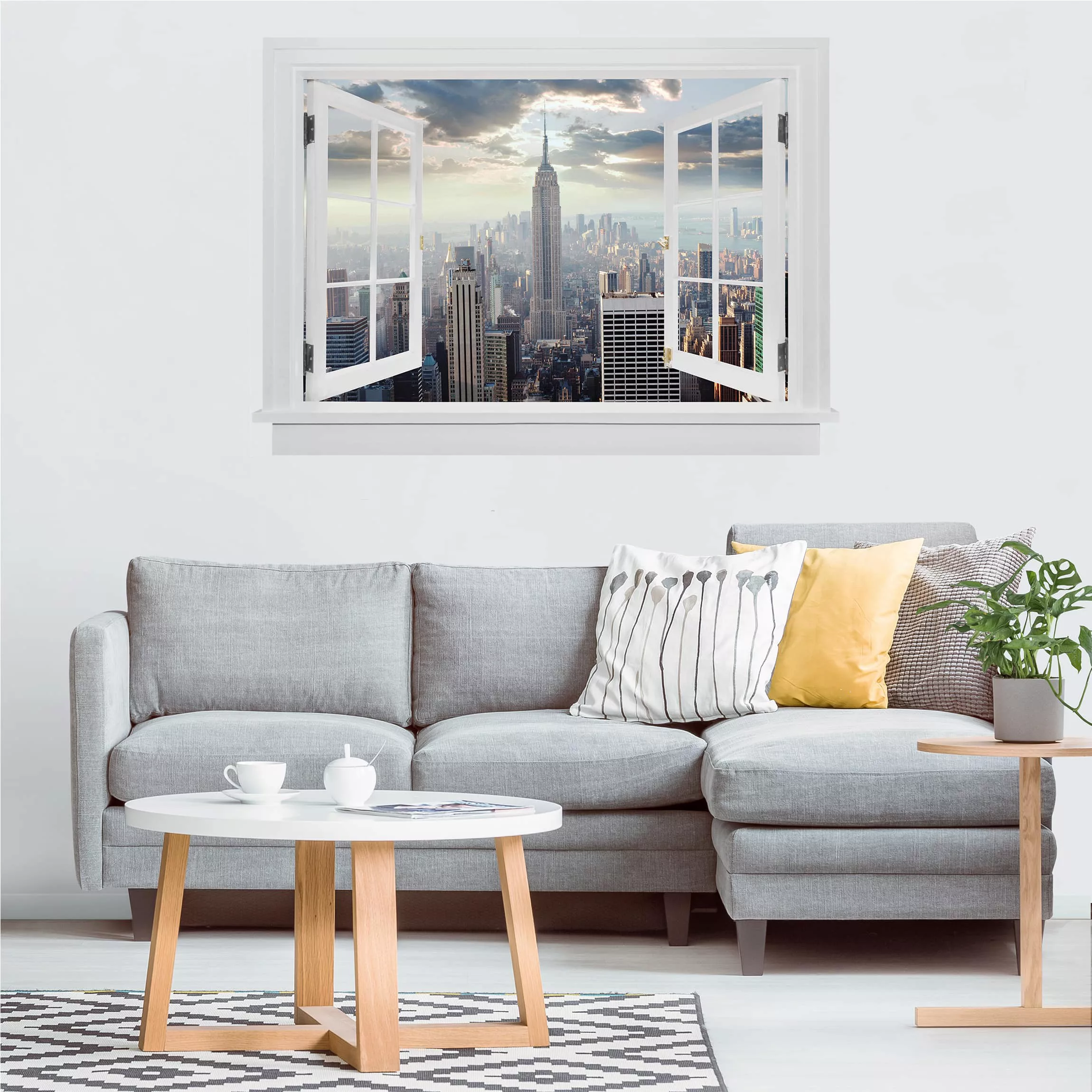 3D Wandtattoo Offenes Fenster Sonnenaufgang in New York günstig online kaufen