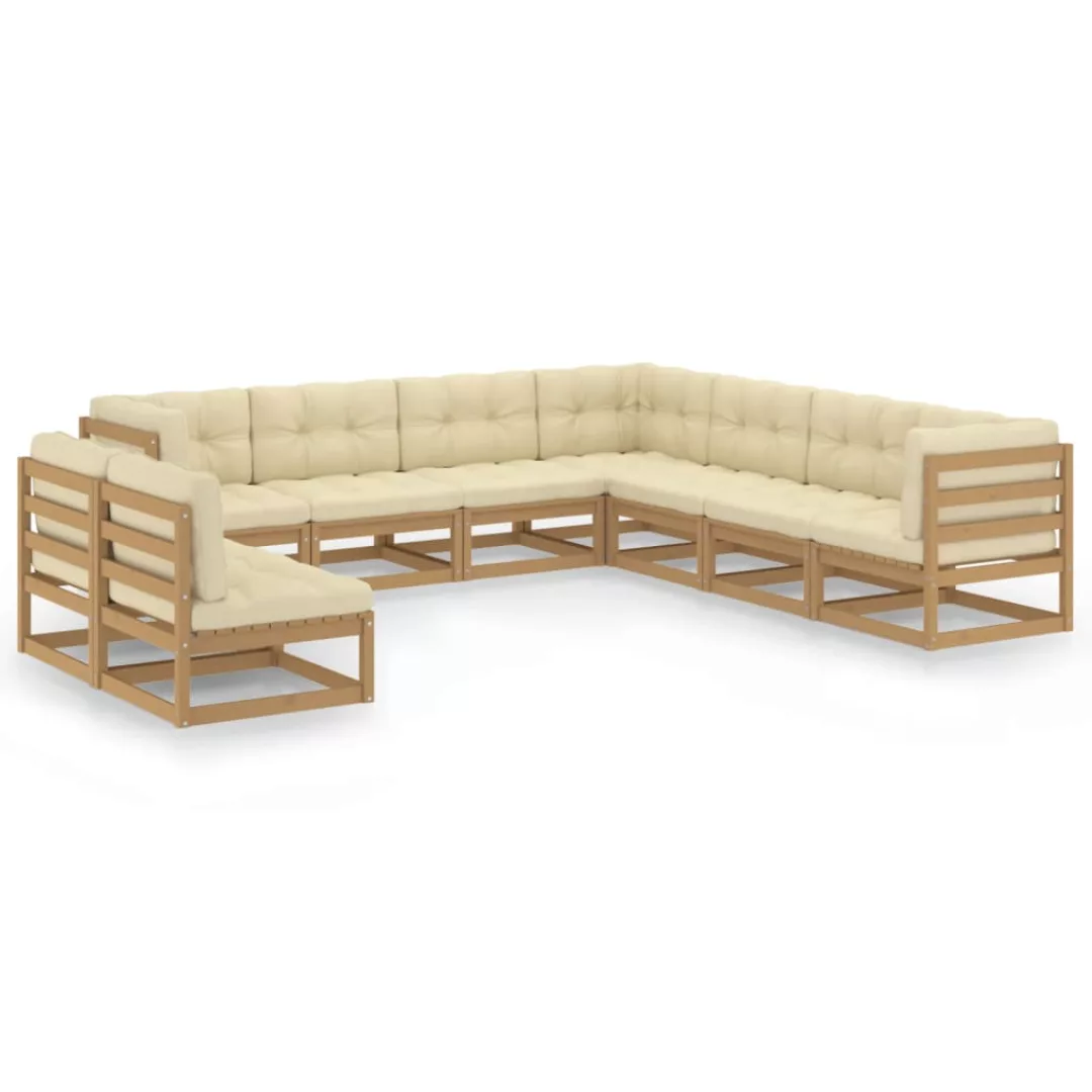 9-tlg. Garten-lounge-set Kissen Honigbraun Kiefer Massivholz günstig online kaufen