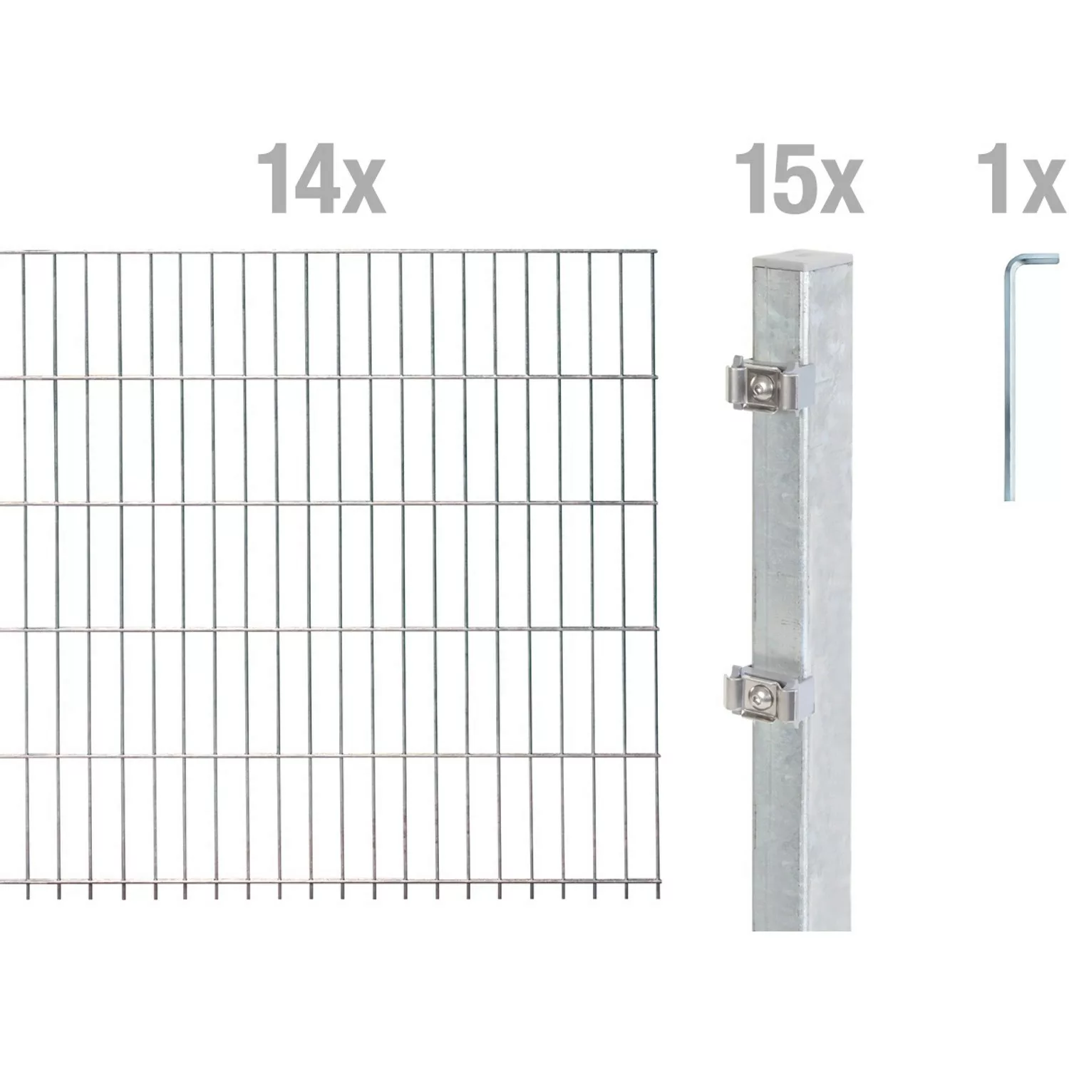 Metallzaun Grund-Set Doppelstabmatte feuerverzinkt 14 x 2 m x 1,6 m günstig online kaufen