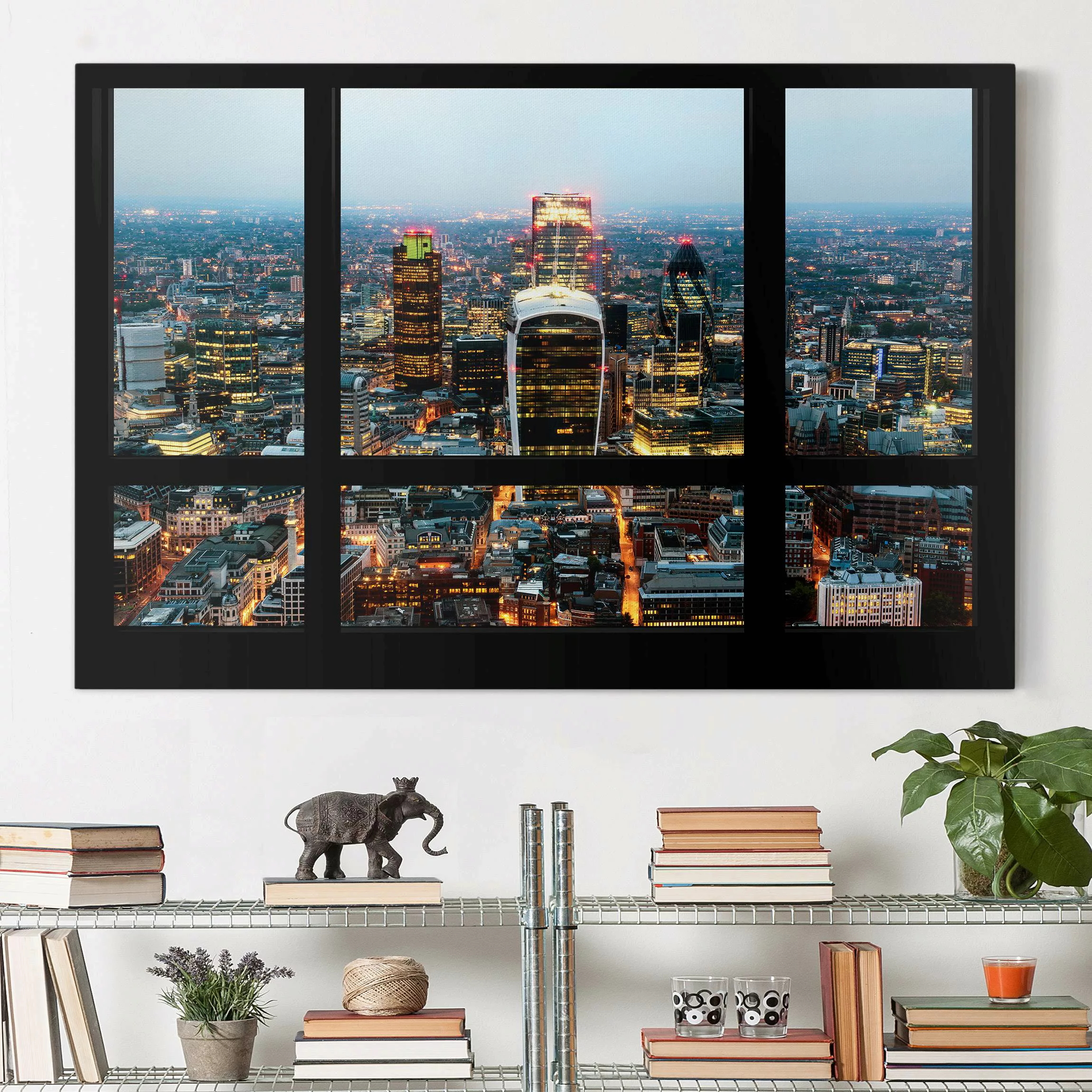 Leinwandbild London - Querformat Fensterblick auf beleuchtete Skyline von L günstig online kaufen