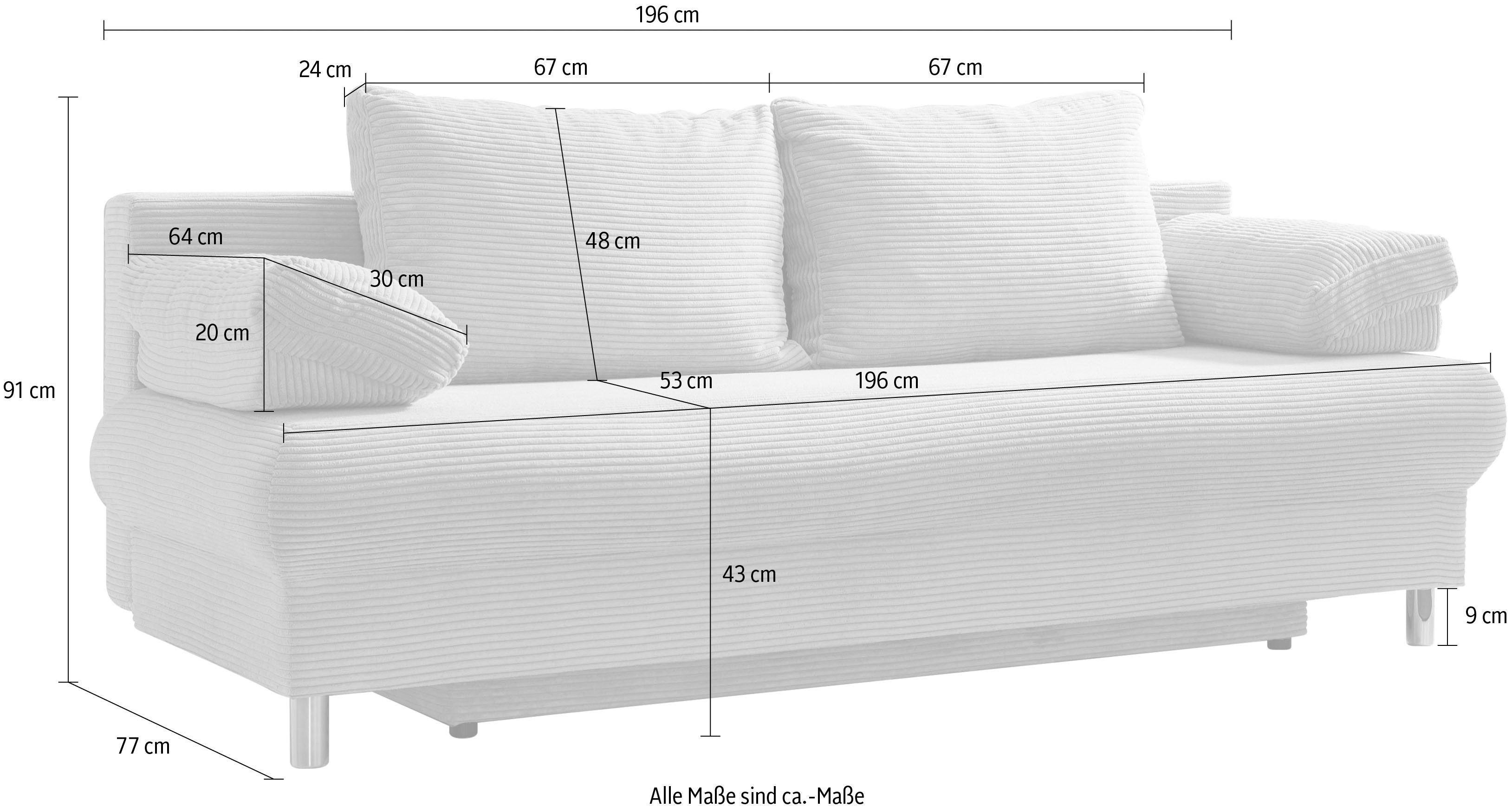 INOSIGN Schlafsofa "Como", 2-Sitzer, Federkern, Breite 196 cm, inkl. Rücken günstig online kaufen
