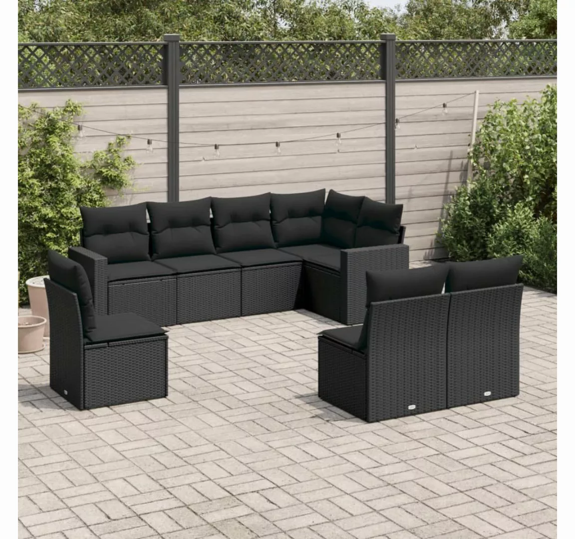 vidaXL Loungesofa 8-tlg. Garten-Sofagarnitur mit Kissen Schwarz Poly Rattan günstig online kaufen