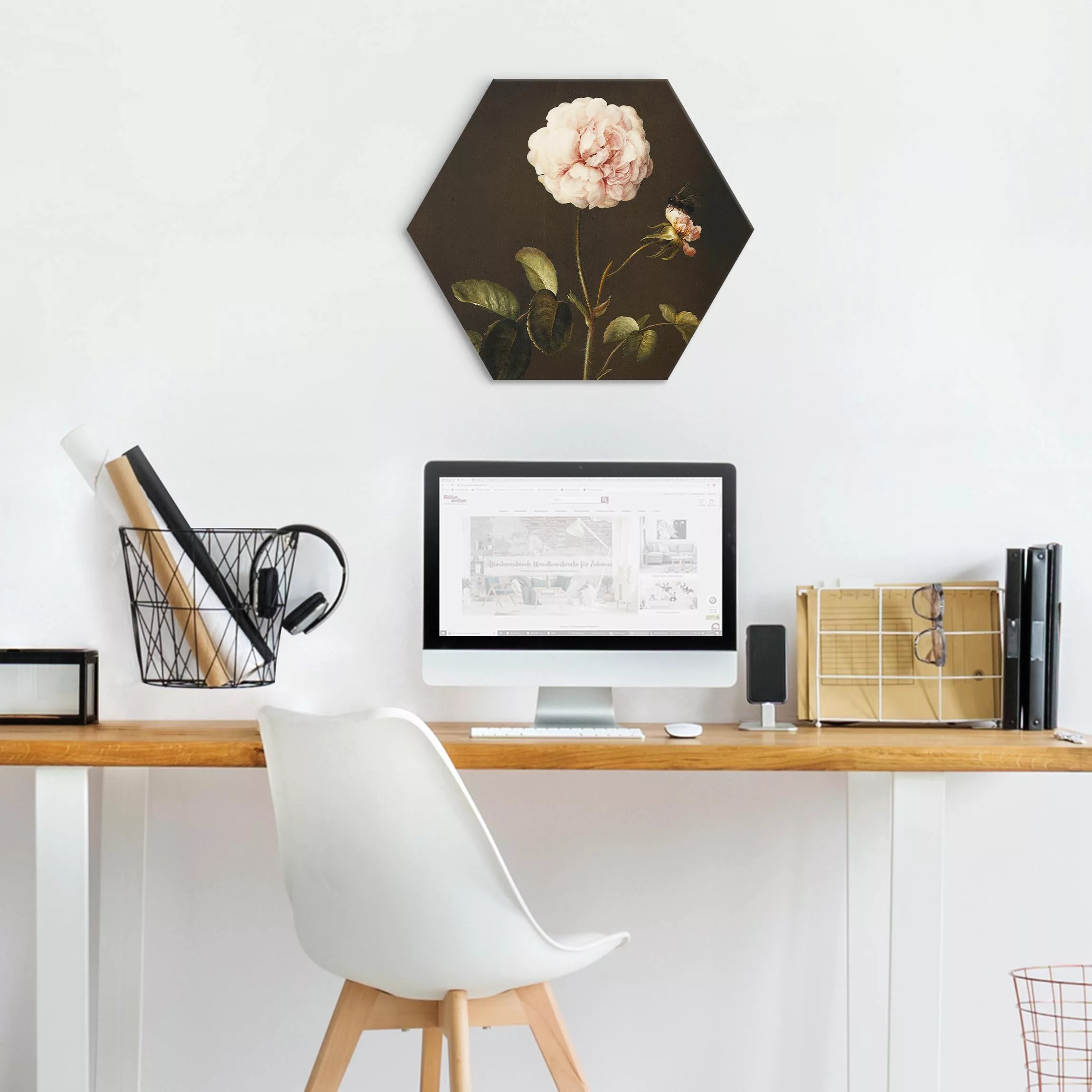Hexagon-Alu-Dibond Bild Barbara Regina Dietzsch - Essig-Rose mit Hummel günstig online kaufen