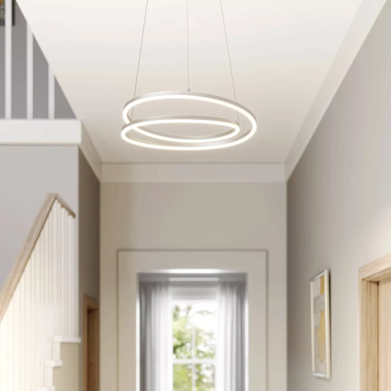 Lindby LED-Hängelampe Davian, nickelfarben, Ø 49 cm, dimmbar günstig online kaufen