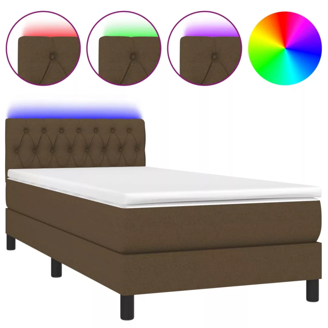 Vidaxl Boxspringbett Mit Matratze & Led Dunkelbraun 90x200 Cm Stoff günstig online kaufen