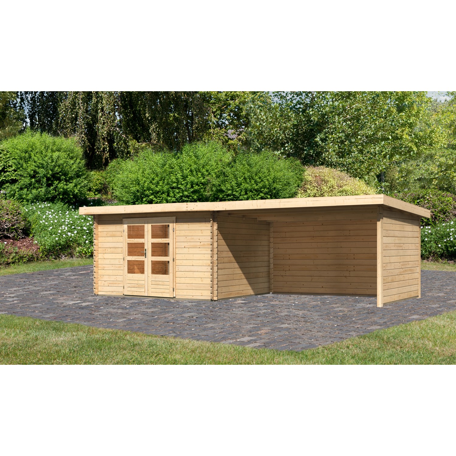 Karibu Holz-Gartenhaus/Gerätehaus Ängelholm Natur Pultdach Unbehandelt 340 günstig online kaufen