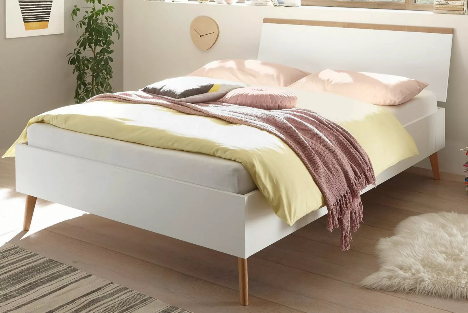 Furn.Design Einzelbett Helge (Einzelbett in weiß mit Eiche Riviera, Liegefl günstig online kaufen