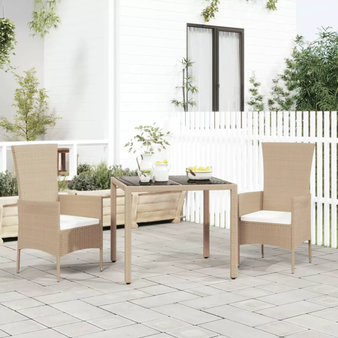 Vidaxl Gartentisch Mit Glasplatte Beige Poly Rattan & Hartglas günstig online kaufen