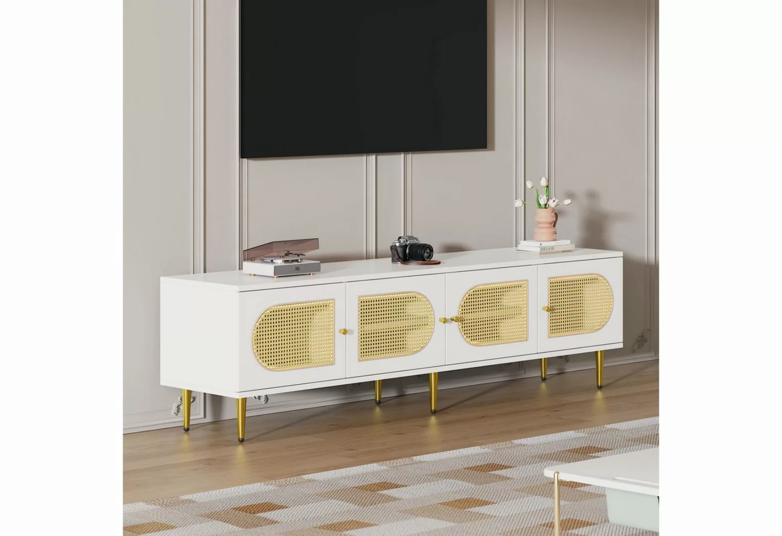 BlingBin TV-Schrank Rattan-TV-Schrank Lowboards (1-St., 180x40x50 cm - 4 Ra günstig online kaufen