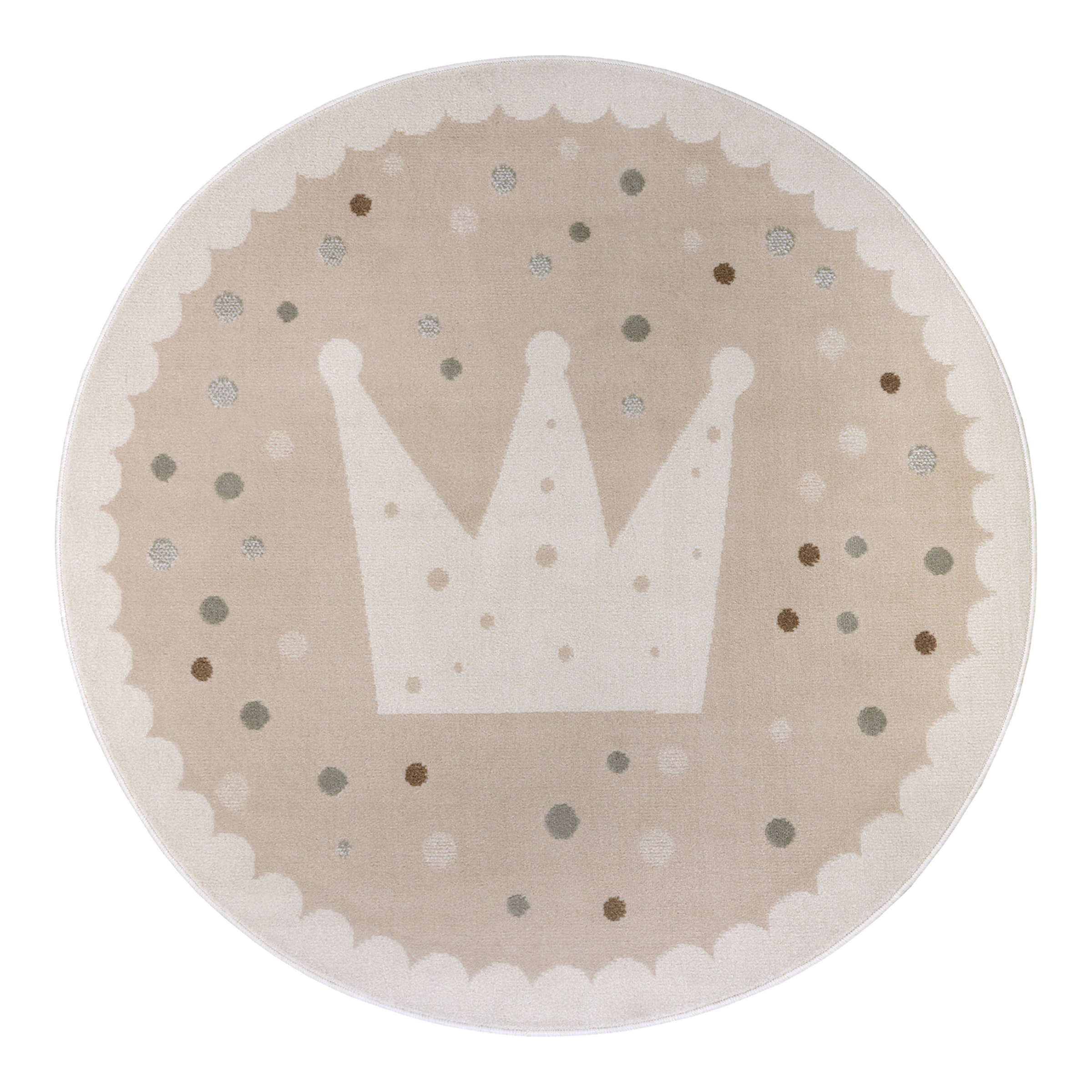 Kids Rug Round Crown D140cm Beige Cream günstig online kaufen