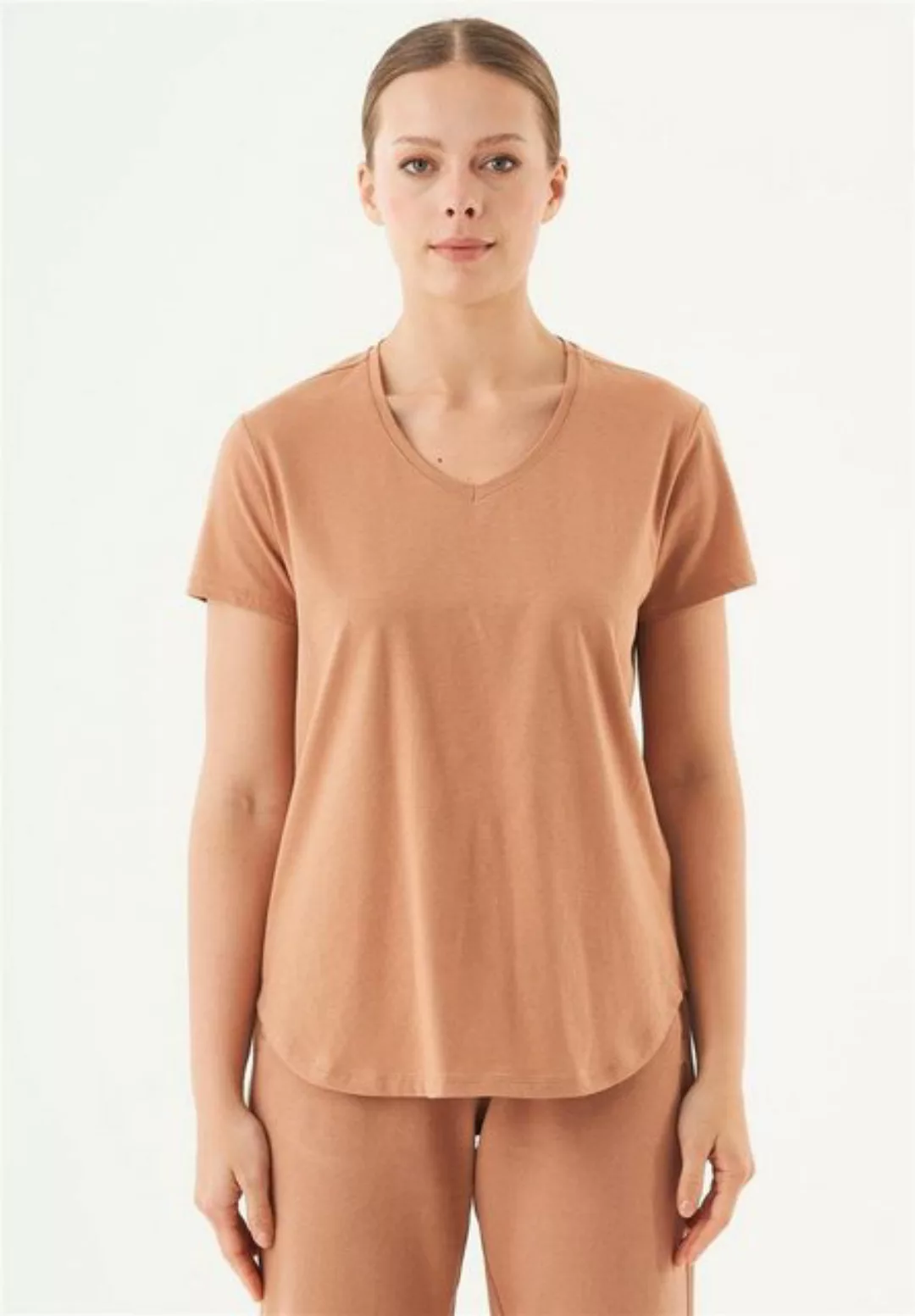 ORGANICATION T-Shirt Tuba-Women's V-Neck Basic T-Shirt in Light Brown günstig online kaufen