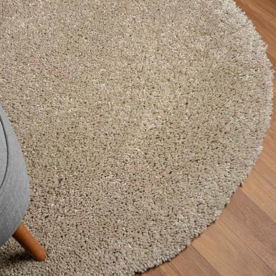 Shaggy Teppich Beige rund in modernem Design 150 cm Durchmesser günstig online kaufen