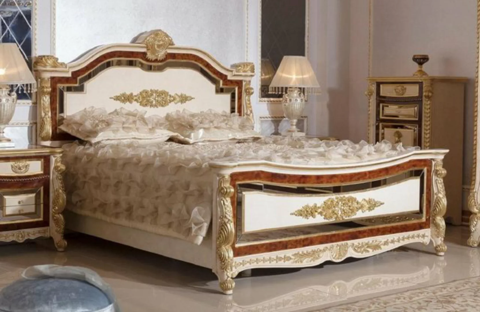 Casa Padrino Bett Casa Padrino Luxus Barock Doppelbett Weiß / Beige / Braun günstig online kaufen