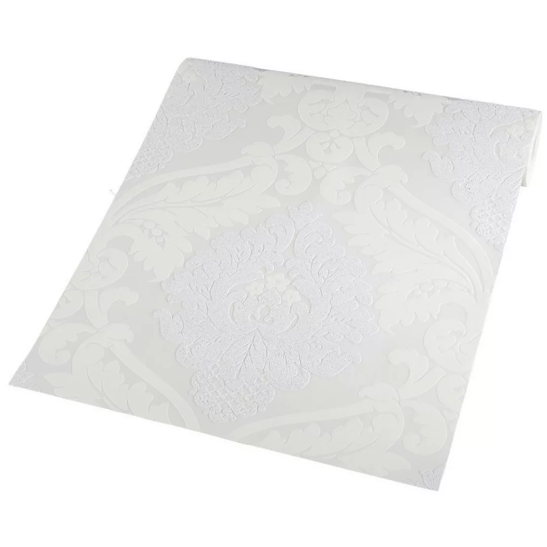 Bricoflor Barock Tapete in Weiß Grau Glitzer Vliestapete mit Ornament aus V günstig online kaufen