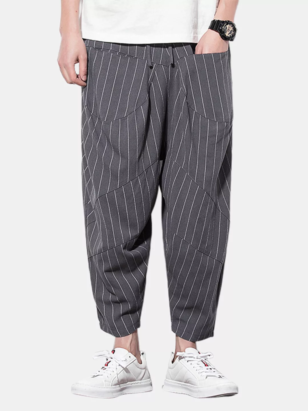 Mens Plain Stripe Patchwork Atmungsaktive Hose günstig online kaufen