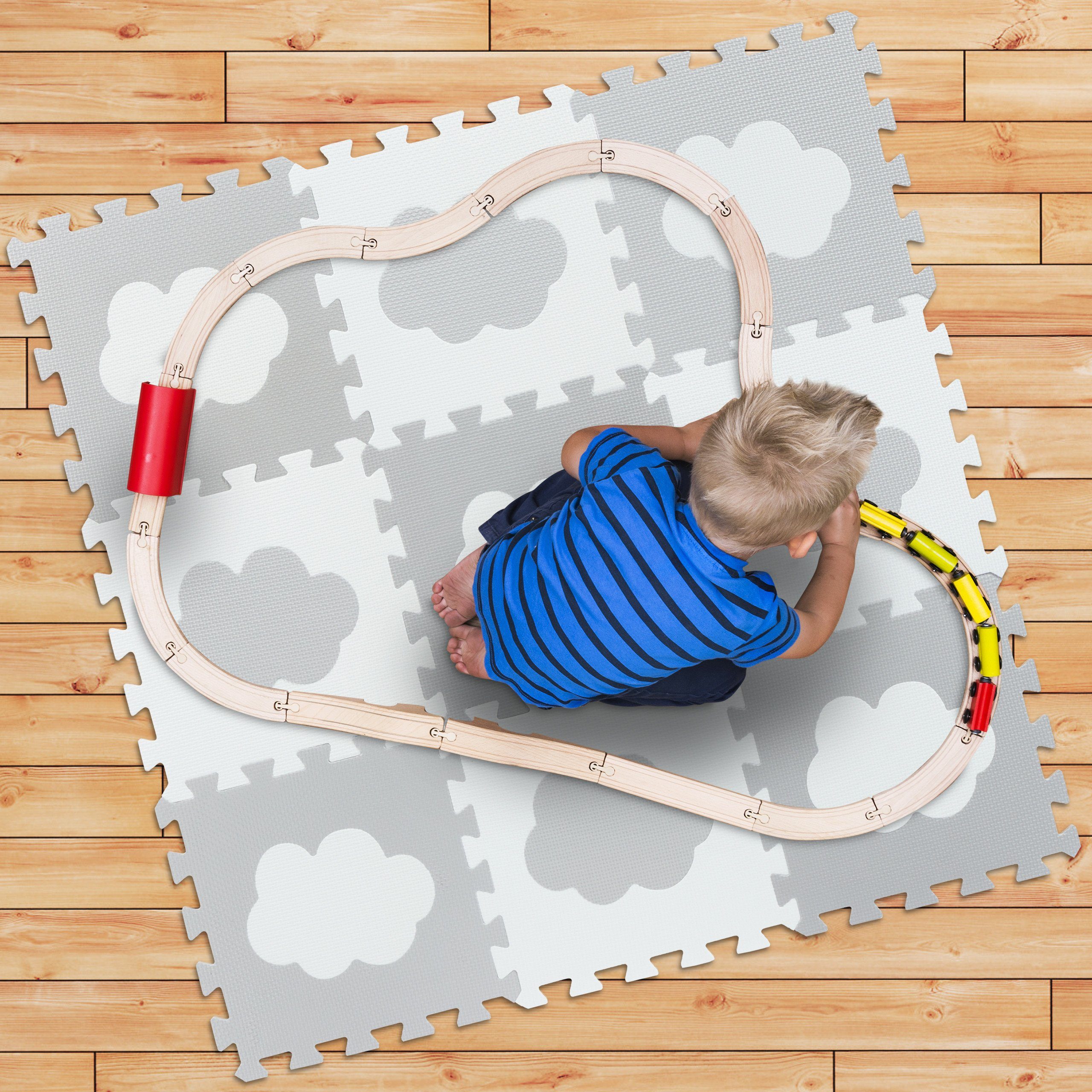 relaxdays Spielmatte 18-tlg. Puzzlematte Wolke, Weiss-grau günstig online kaufen