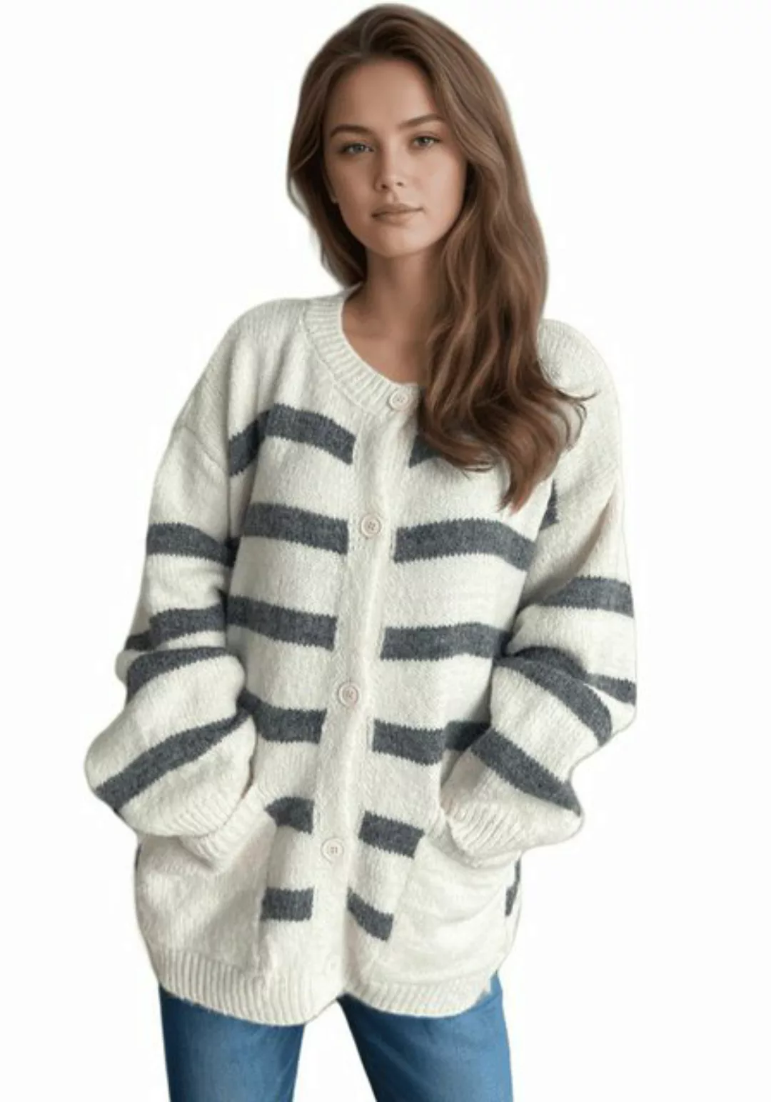 AUKUU Strickpullover Herbst-Winter-Strickjacke, leger, locker, kontrastreic günstig online kaufen