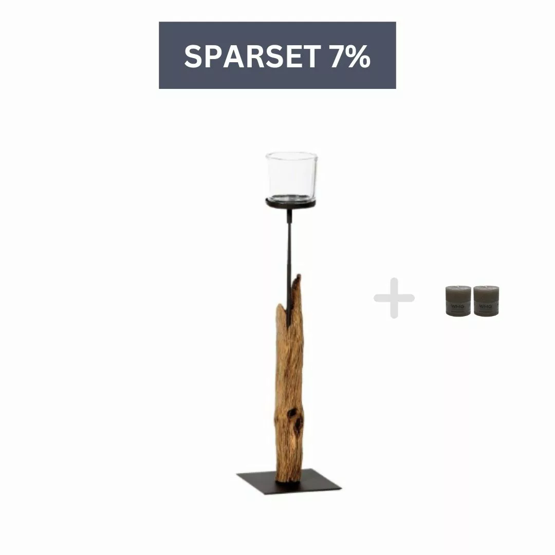 Holz Windlicht Laura Windlicht 45 cm + zwei Kerzen-Grau günstig online kaufen