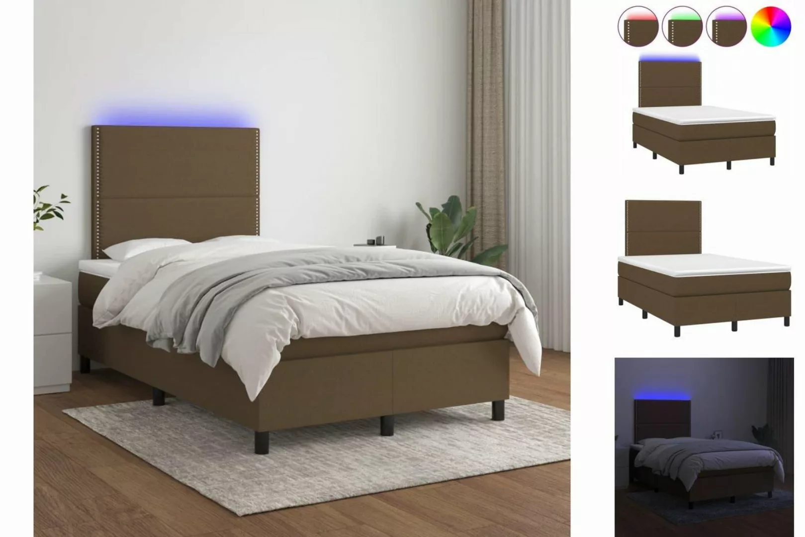 vidaXL Boxspringbett Boxspringbett mit Matratze LED Dunkelbraun 120x200 cm günstig online kaufen