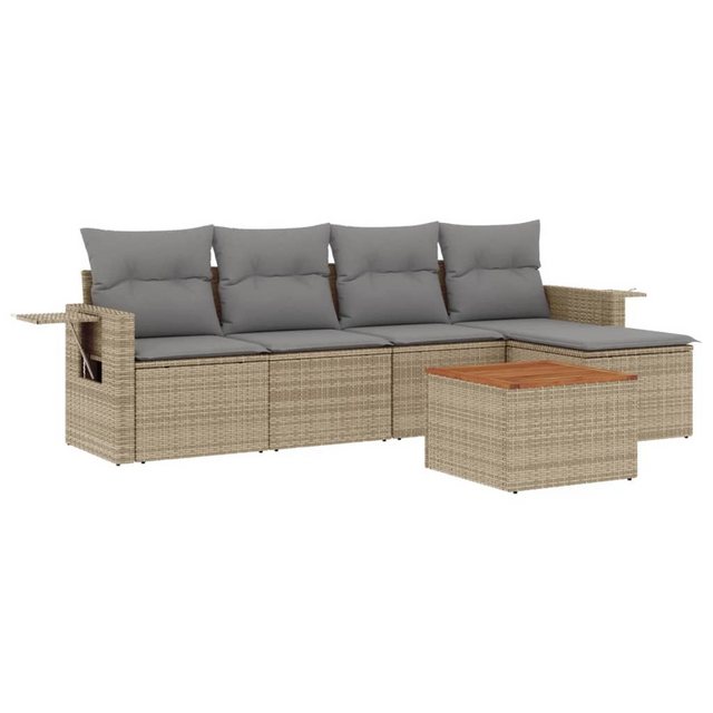 vidaXL Sofaelement 6-tlg. Garten-Sofagarnitur mit Kissen Beige Poly Rattan günstig online kaufen