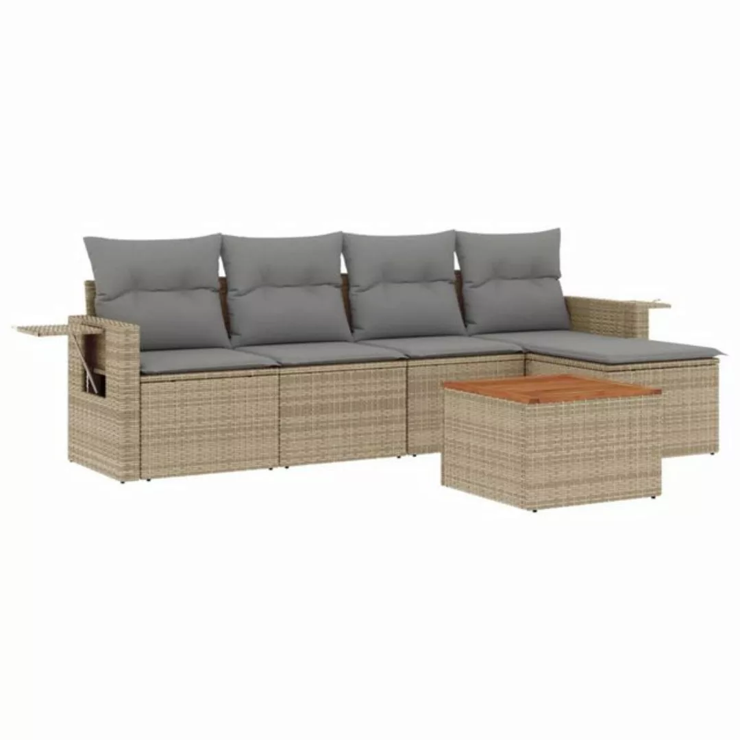 vidaXL Sofaelement 6-tlg. Garten-Sofagarnitur mit Kissen Beige Poly Rattan günstig online kaufen