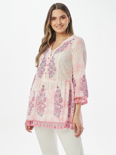 Body Needs Tunika Longbluse Figurumspielend mit Batik Rosen Druck günstig online kaufen