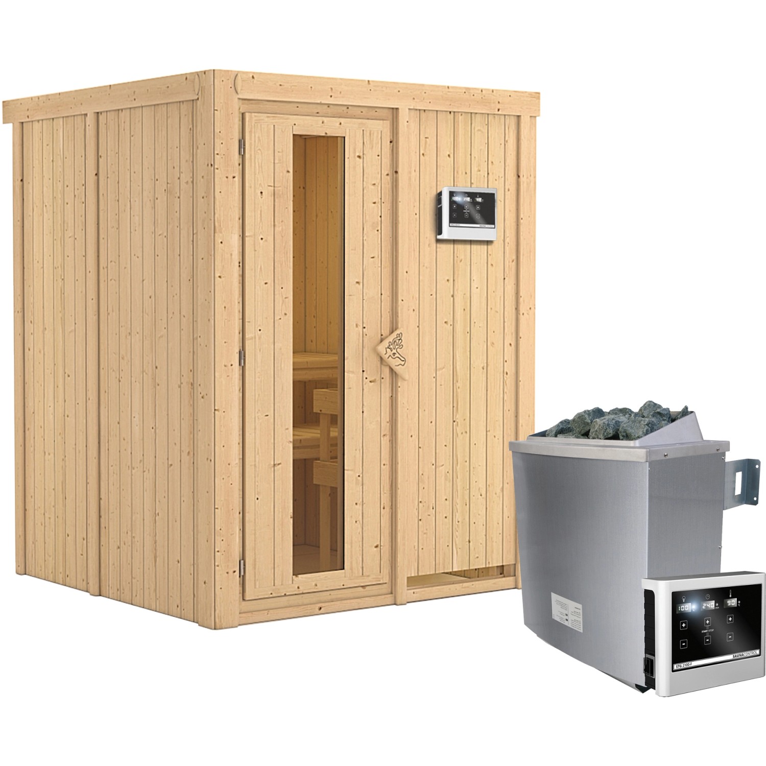 Karibu Sauna-Set Norna inkl. Ofen 9 kW mit ext. Steuerung, Energiespartür günstig online kaufen