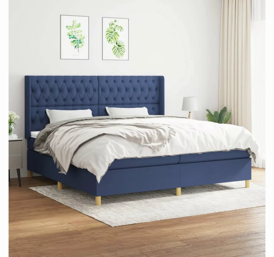 vidaXL Boxspringbett Boxspringbett mit Matratze Blau 200x200 cm Stoff Bett günstig online kaufen