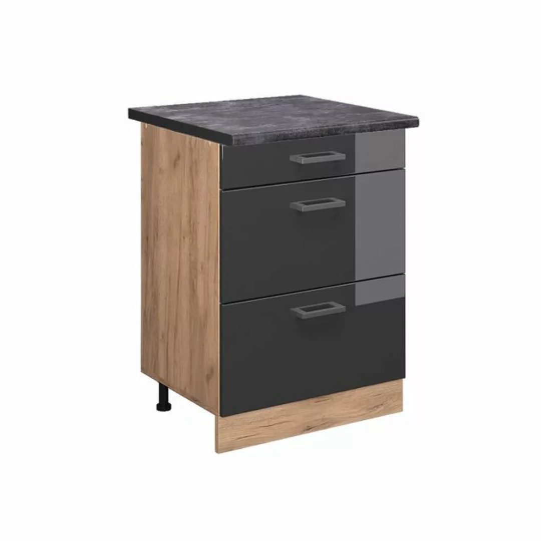 Vicco Unterschrank R-Line, Anthrazit Hochglanz/Goldkraft Eiche, 60 cm mit S günstig online kaufen