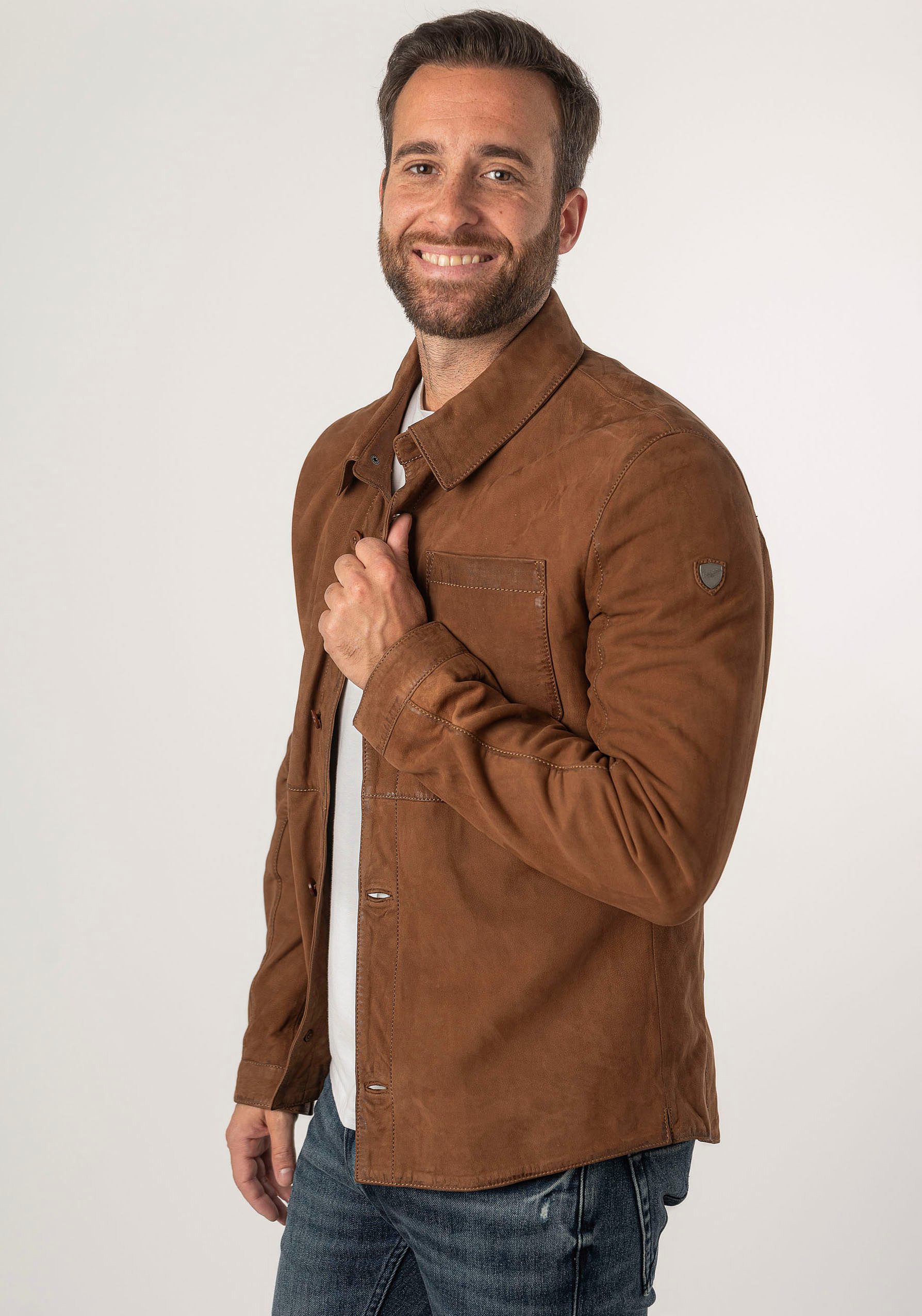 Mauritius Lederjacke MMJemmo mit Hemdblusenkragen, Knopfleiste günstig online kaufen