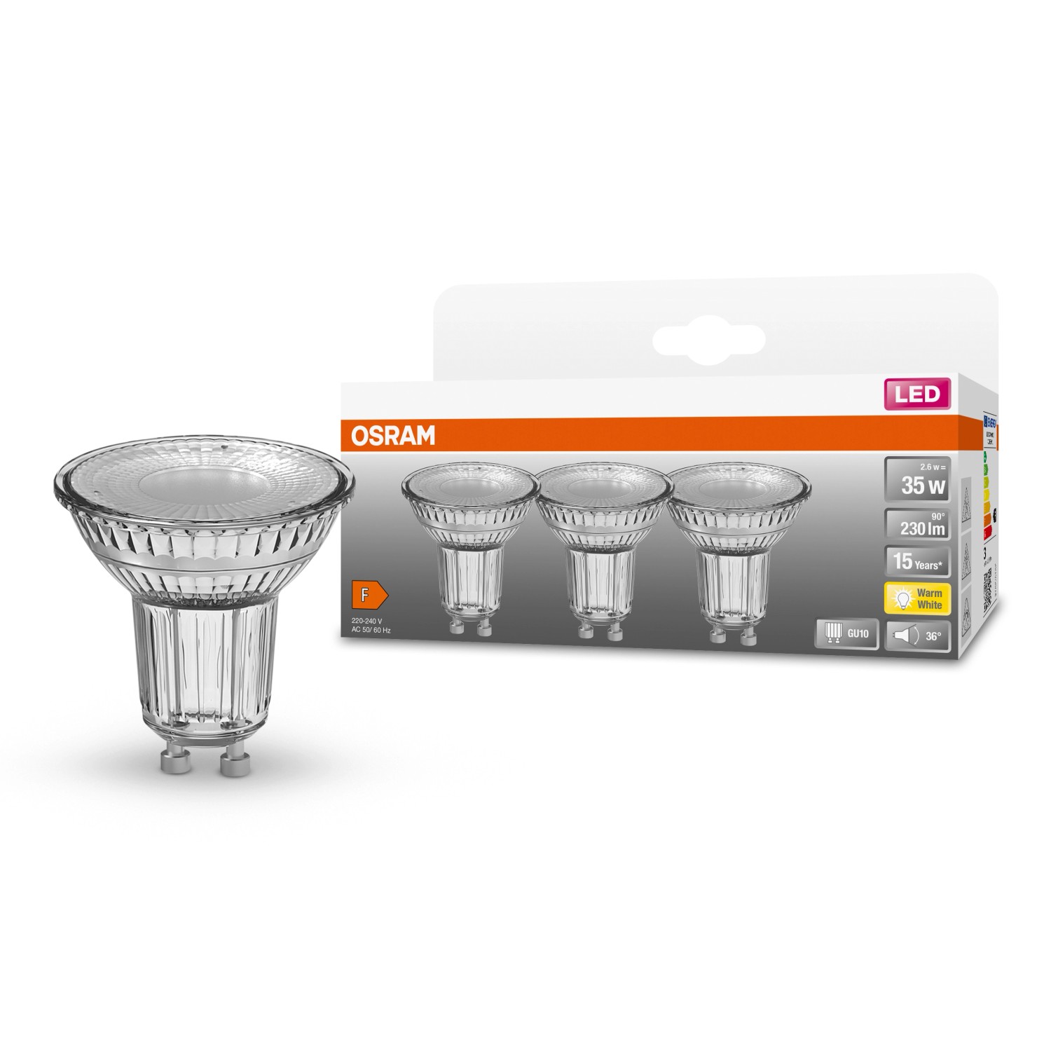 Osram LED-Leuchtmittel GU10 2,6 W Warmweiß 230 lm 3er Set 5,2 x 5 cm (H x Ø günstig online kaufen