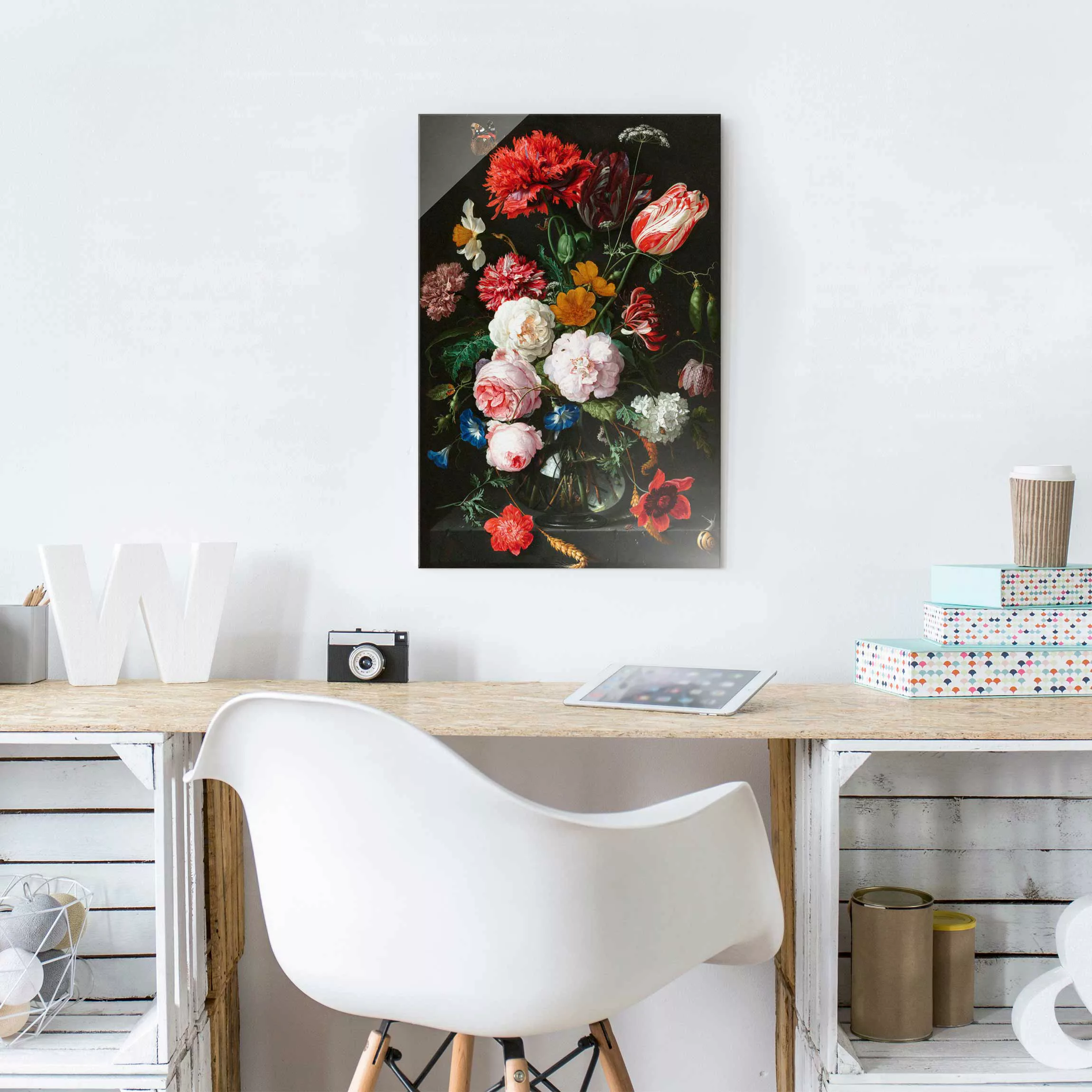 Glasbild - Hochformat Jan Davidsz de Heem - Stillleben mit Blumen in einer günstig online kaufen