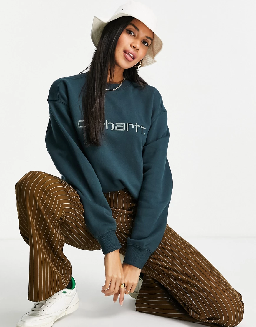 Carhartt WIP – Sweatshirt mit lockerem Schnitt und Logo in Grün günstig online kaufen