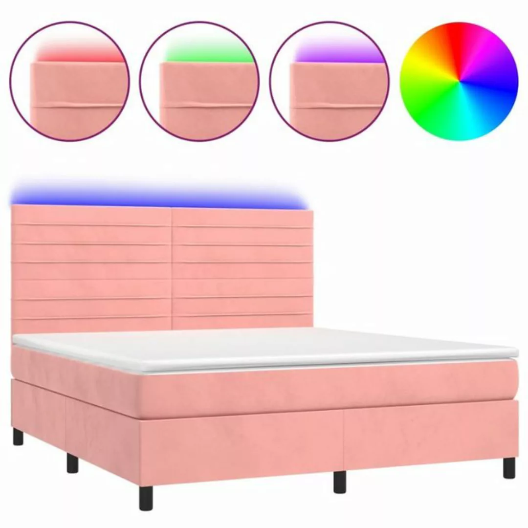 vidaXL Boxspringbett Boxspringbett mit Matratze LED Rosa 160x200 cm Samt Be günstig online kaufen