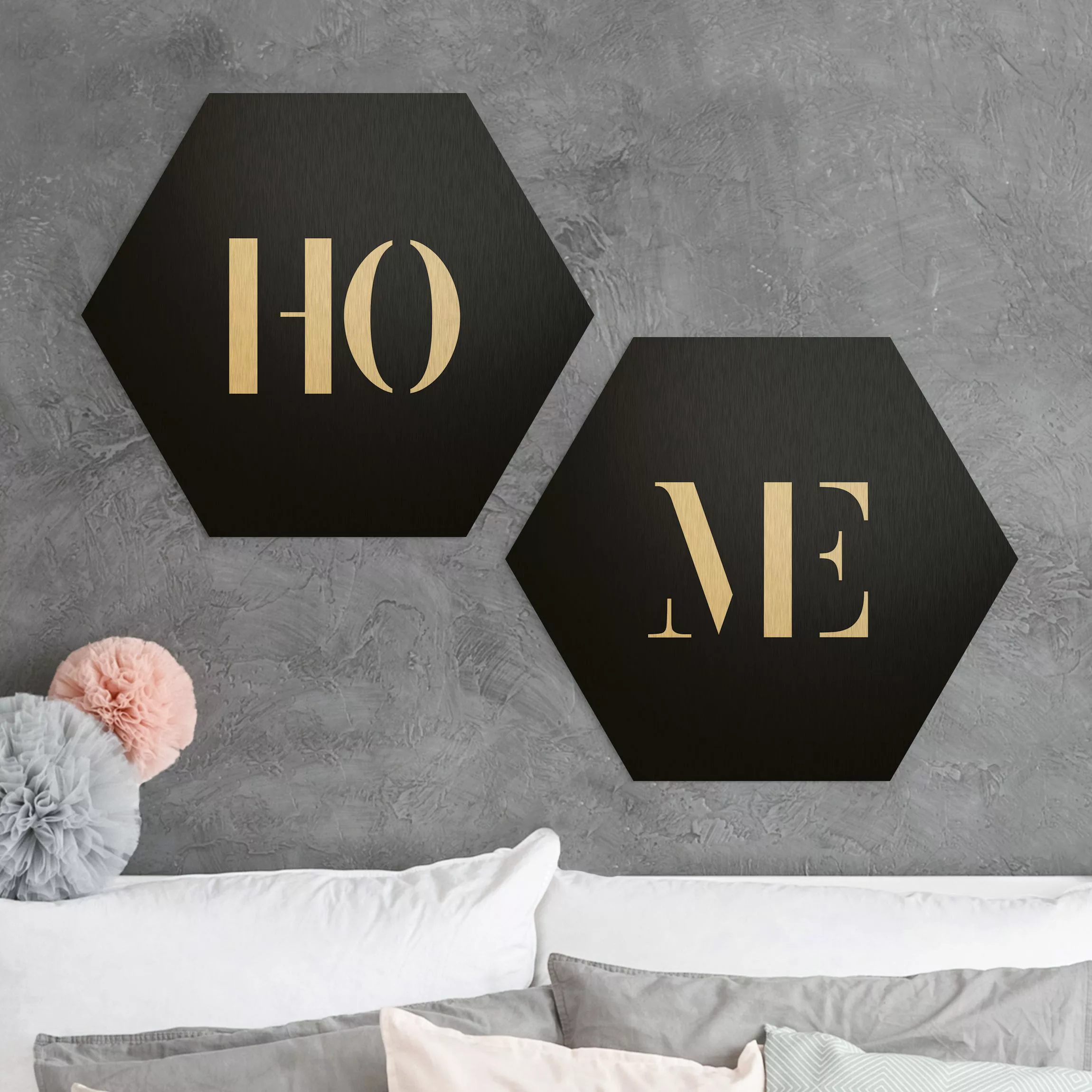 2-teiliges Hexagon-Alu-Dibond Bild Buchstaben HOME Weiß Set I günstig online kaufen