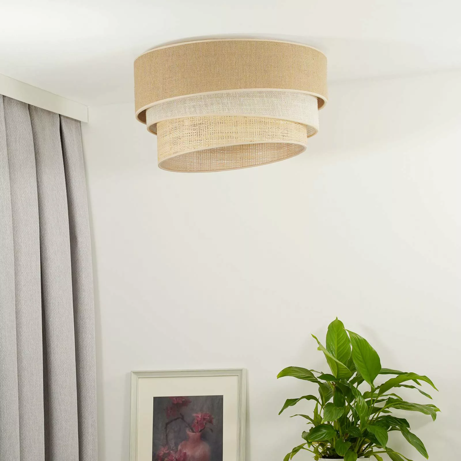 Euluna Deckenlampe Trio Jute, naturbraun/weiß/raffia Ø 60 cm günstig online kaufen