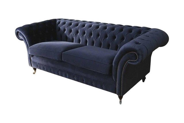 JVmoebel Sofa Chesterfield Wohnzimmer Samt Couch Blau 3 Sitzer Textil Sofas günstig online kaufen