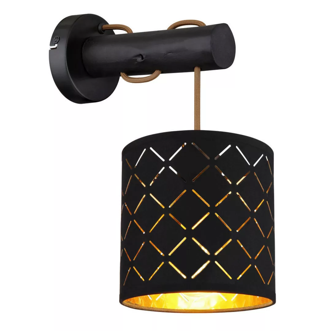 Textil-Wandlampe Clarke, schwarz-gold günstig online kaufen