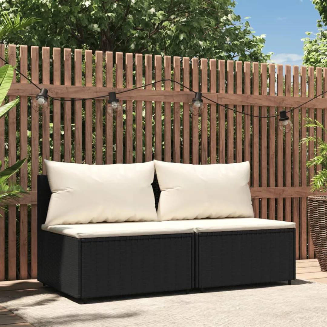 Vidaxl Garten-mittelsofas Mit Kissen 2 Stk. Schwarz Poly Rattan günstig online kaufen