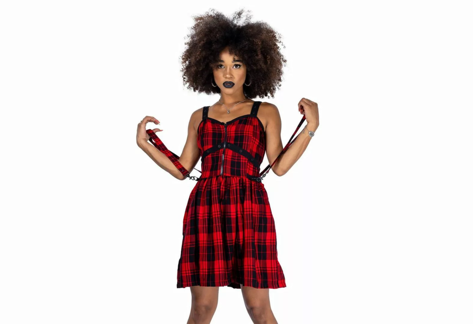 Heartless Minikleid Eclipse Red Check Punk Grunge Tartan Kariert Riemen günstig online kaufen