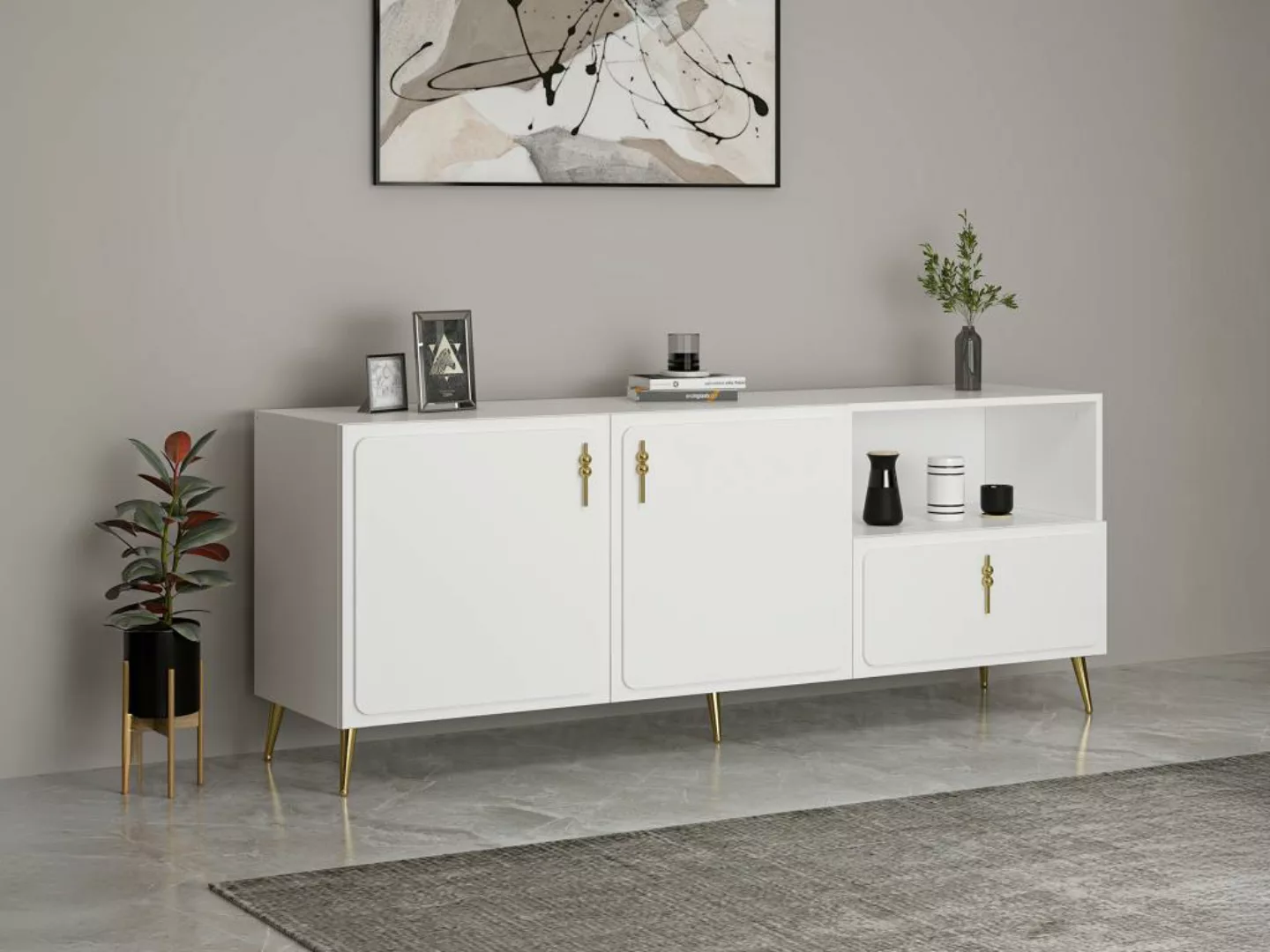 Sideboard mit 2 Türen, 1 Schublade & 1 Regalfach - Weiß & Goldfarben - MAVE günstig online kaufen