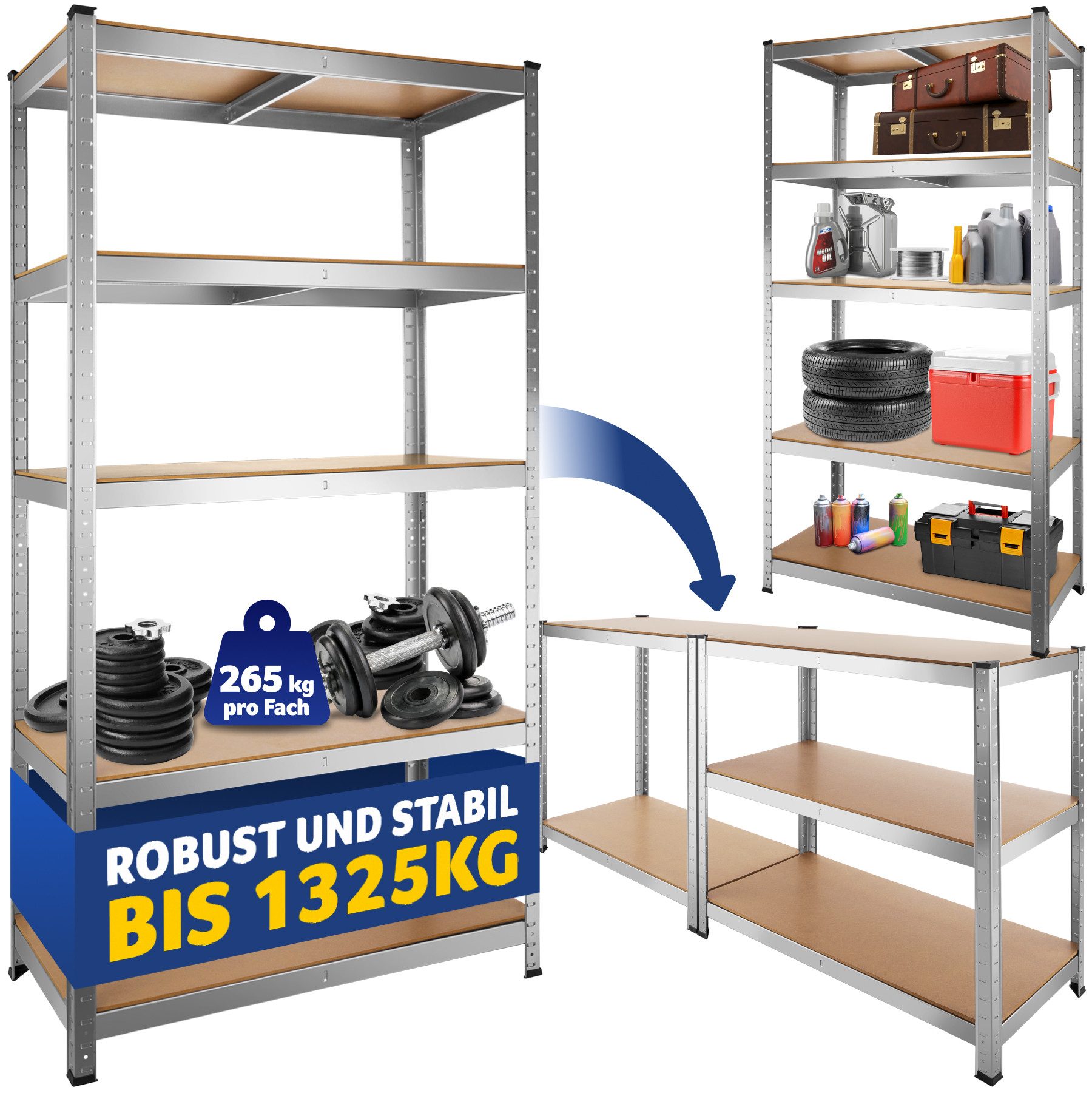 tectake Schwerlastregal, Komplett-Set., höhenverstellbare Einlegeböden günstig online kaufen