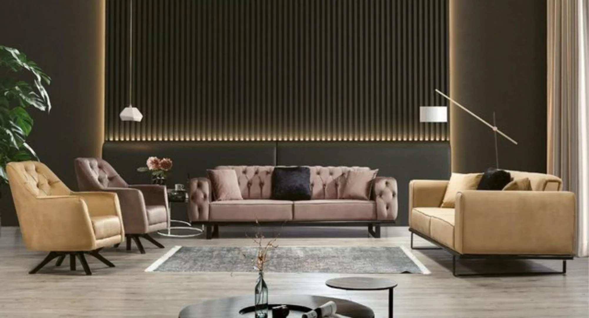 JVmoebel Sofa, Sofagarnitur Couch Set Chesterfield 3+3+1 Sitz Sofa Polster günstig online kaufen